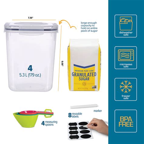 STOREGANIZE Flour And Sugar Containers Airtight (5.3L/4pk) Great Flour ...