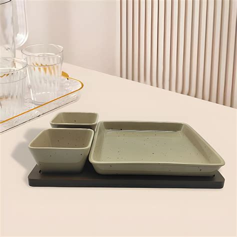 Lemon Tree 3-Piece Beige Ceramic Snack Serving Set – Elegant Platter ...