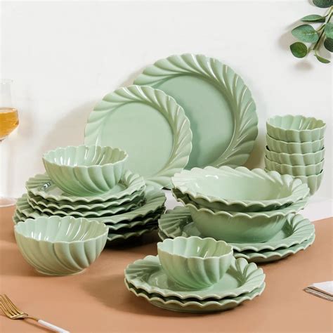 Green Dinner Set For 6 - Lao Luxury 22 Piece Dinner Set | Nestasia