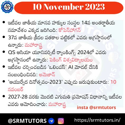November 10 2023 Current Affairs in Telugu | Daily current Affairs MCQ ...