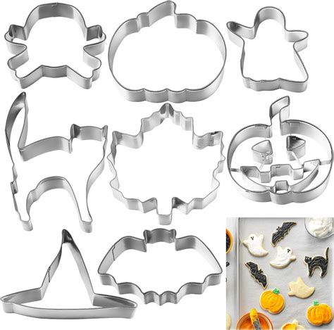 OUNONA 8pcs Halloween Cookie Cutter Cake Biscuit Moulds Stainless Steel Fondant Icing Mold DIY ...
