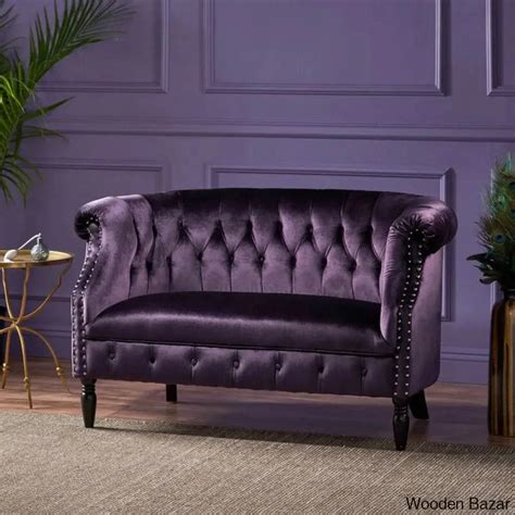 Velvet Rolled Arm Chesterfield Loveseat - Wooden Bazar