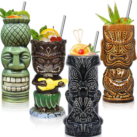 Amazon.com: Tiki Mugs Cocktail Set of 4 - Large Tumblers Ceramic ...