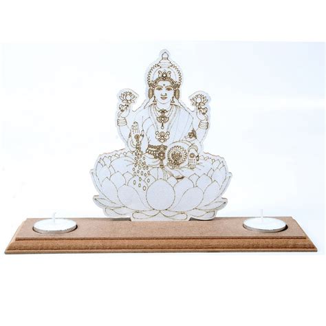 MDF Pre Marked Standing Goddess Laxmi T-Light Candle Holder with Candl ...