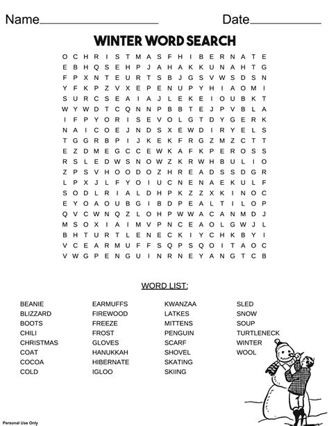 Winter Holiday Word Search - MIT Printable
