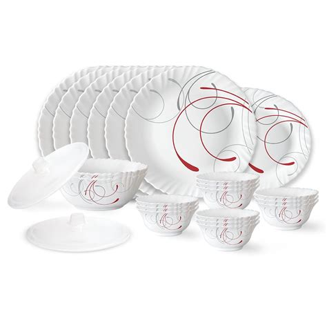 Larah by Borosil Boro Fluted Series Opalware Dinner Set | 23 Pieces for ...