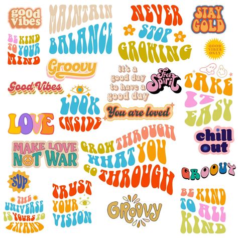 25 Retro Hippie Groovy Sayings Clip Art, Hippie Quotes, Peace, Love ...