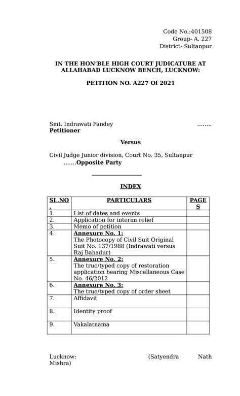 Shamsheer Yadav bail - sample draft - Code No.: Group- A. 227 District ...