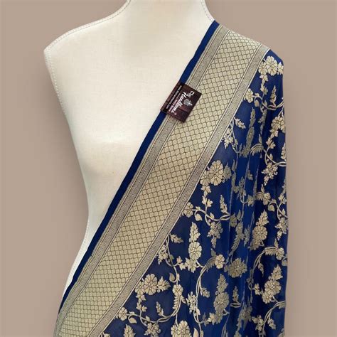 Blue Khaddi Georgette Handloom Banarasi Dupatta — The Handlooms