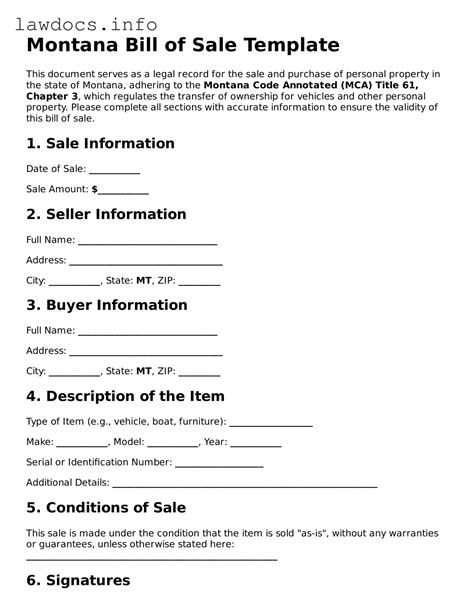 Free Montana Bill of Sale Forms ≡ Printable Template