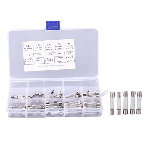Assortiment de 100 tubes à fusibles en verre pour voiture, 5 x 20 mm, 6 ...