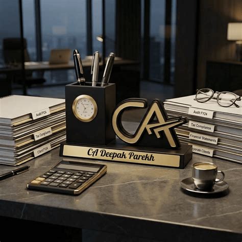 Personalized Chartered Accountant Desk Organizer Gift with Clock – Giftana