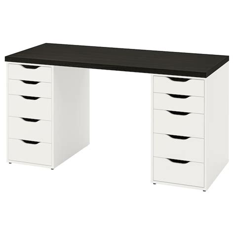 LAGKAPTEN / ALEX desk, black-brown/white, 140x60 cm (551/8x235/8") - IKEA