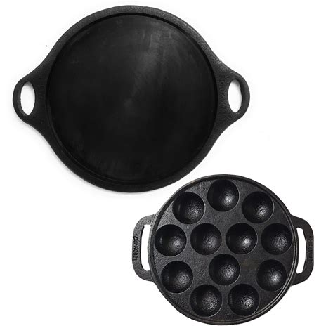 Buy seasoned cast iron Dosa Tawa 11 inch | Paniyaram Pan 12 pit | 25% ...