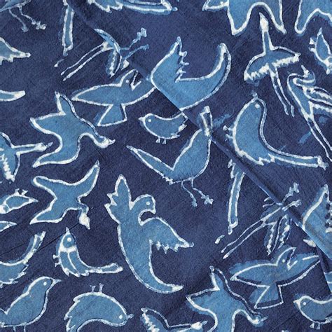 Pure Cotton Akola Indigo Birds Hand Block Print Fabric – Sanskruti