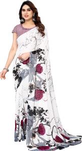 Buy Priyashi Floral Print Daily Wear Georgette White Sarees Online ...
