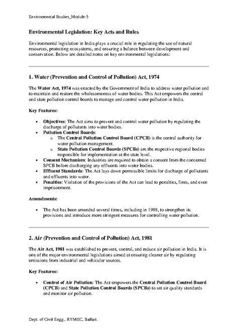 Environmental Legislation Overview: ENVS Module-5 Key Acts & Rules ...