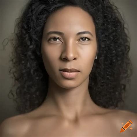 Portrait of a medium length curly black hair brown skinned humanoid ...