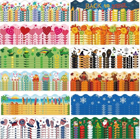 Amazon.com: 18 Packs Scalloped Bulletin Board Borders in 18 Colors, 300 ...