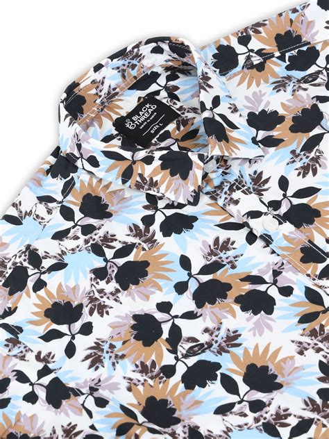 Men’s White Multi-Colored Floral Printed Slim Fit Casual Shirt By Blac
