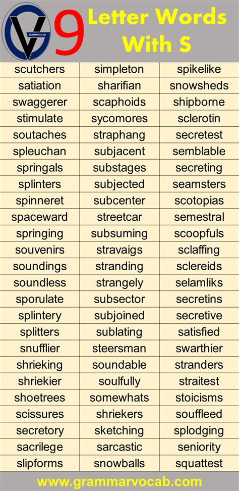 Nine Letter Words Starting With S - GrammarVocab
