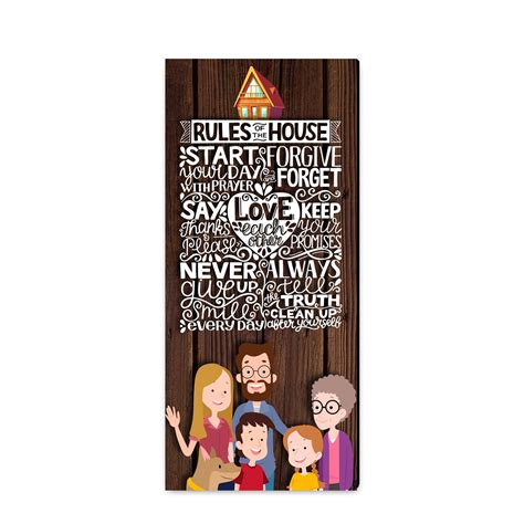 Wall Kriti Painting with Quotation Rules of The House with Frame for ...