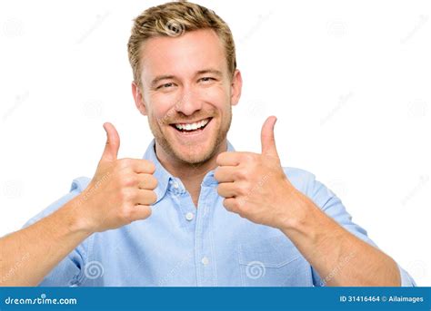 Happy Man Thumbs Up Sign Full Length Portrait on White Background Stock ...