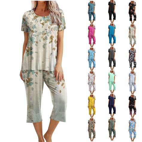 Dyegold Pajama Sets For Women Soft 2 Pieces Outfit Short Sleeve Round ...