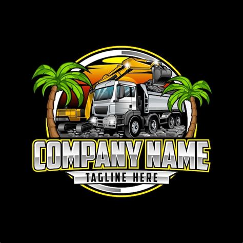 Heavy equipment construction logo with dump truck and excavator ...