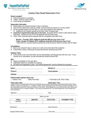 Fillable Online Outdoor Party Rental Reservation Form - The Clubs at ...
