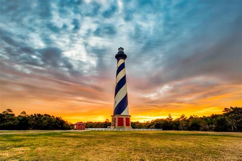 Sunset With Lighthouse In North Carolina