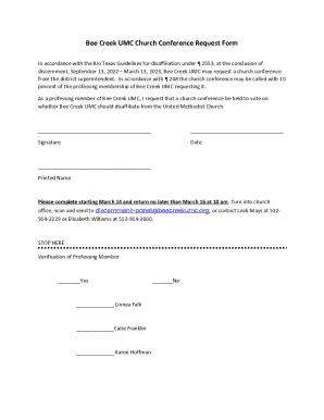 Fillable Online Bee Creek UMC Church Conference Request Form Fax Email ...