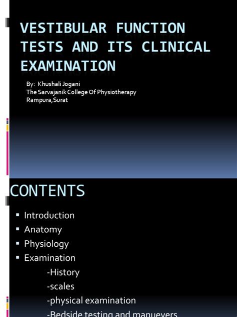 Vestibular Function Tests and Its Clinical Examination | PDF ...