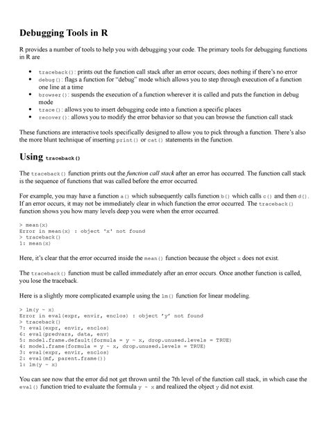 Debugging Tools in R - Lecture notes for specialisation in MBA Business ...