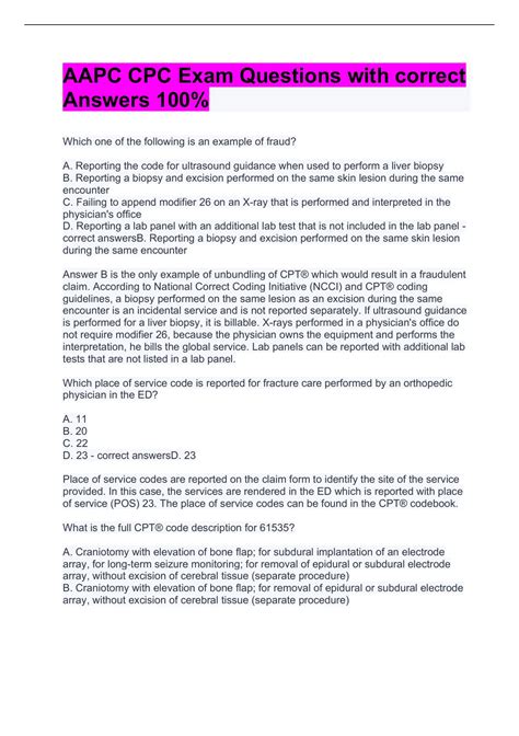 AAPC CPC Exam Questions with correct Answers 100% - AAPC CPC - Stuvia US