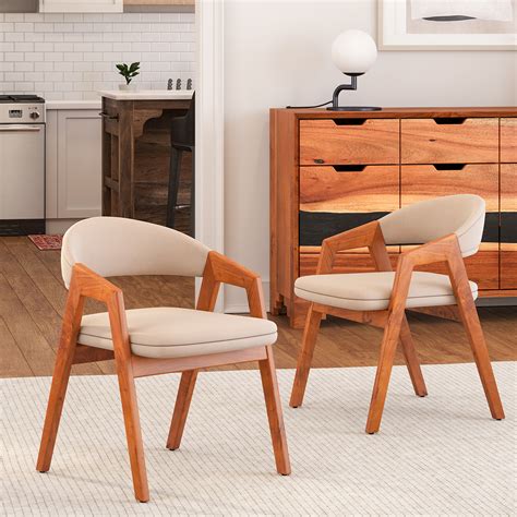 Mid Century Modern Kitchen Chairs Wood Dining Chair With PU Leather