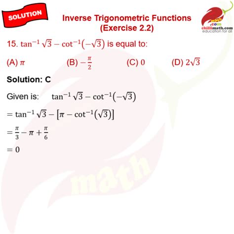 Image result for Inverse of Trigonometry Class 12 Exercise 2.2