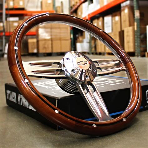14" Inch Polished & Wood Steering Wheel Chevy Bowtie Horn , 6 Hole C10 Camaro | eBay
