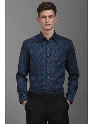 Buy Louis Philippe Men Navy Classic Fit Floral Print Full Sleeves ...