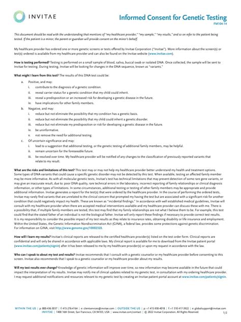 Image result for Invitae Genetic Test Consent Form