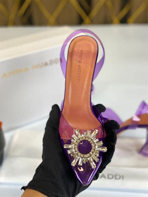 amina muaddi ayakkabi seffaf mor 12 cm