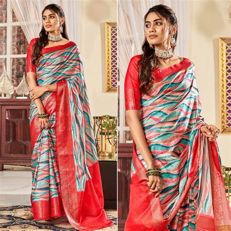 Magenta Digital Printed Satin Saree
