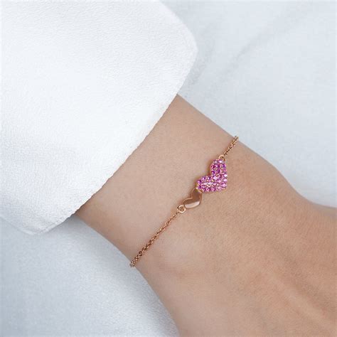 Pink Heart Rose Gold Plated 925 Sterling Silver Bracelet – Zavya