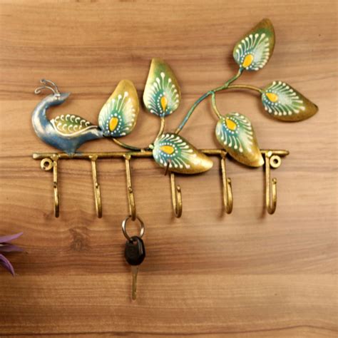Buy Bright coloured peacock key holder with 6 hooks | Interior Decoration