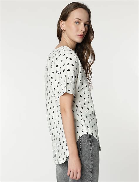 Buy Pure Linen Geometric Print Half Sleeves Top at Marks & Spencer