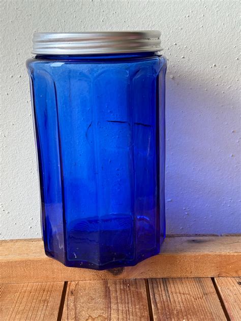 Cobalt Blue Glass Jar / Canister With Metal Screw-type Cover, 32 Ounces ...