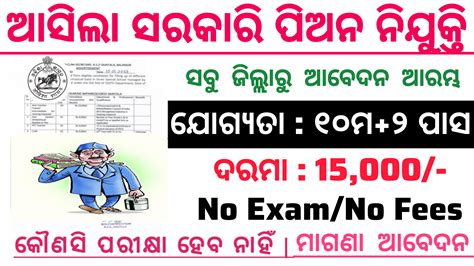 Odisha Govt Peon Post Recruitment 2025 ! 10+2 Pass Apply Now ! Peon Job ...