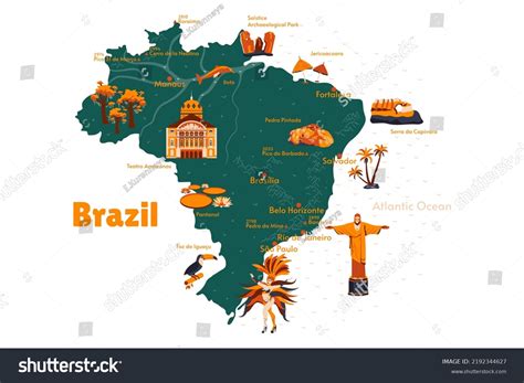 Vector Map Brazil Shown Sights Historical Stock Vector (Royalty Free) 2192344627 | Shutterstock