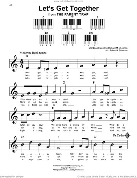 Let's Get Together (from The Parent Trap) sheet music (beginner) for ...