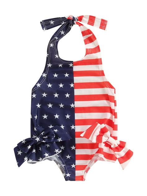 Suealasg Toddler Girls 4th of July Swimwear Sleeveless Star Stripe ...